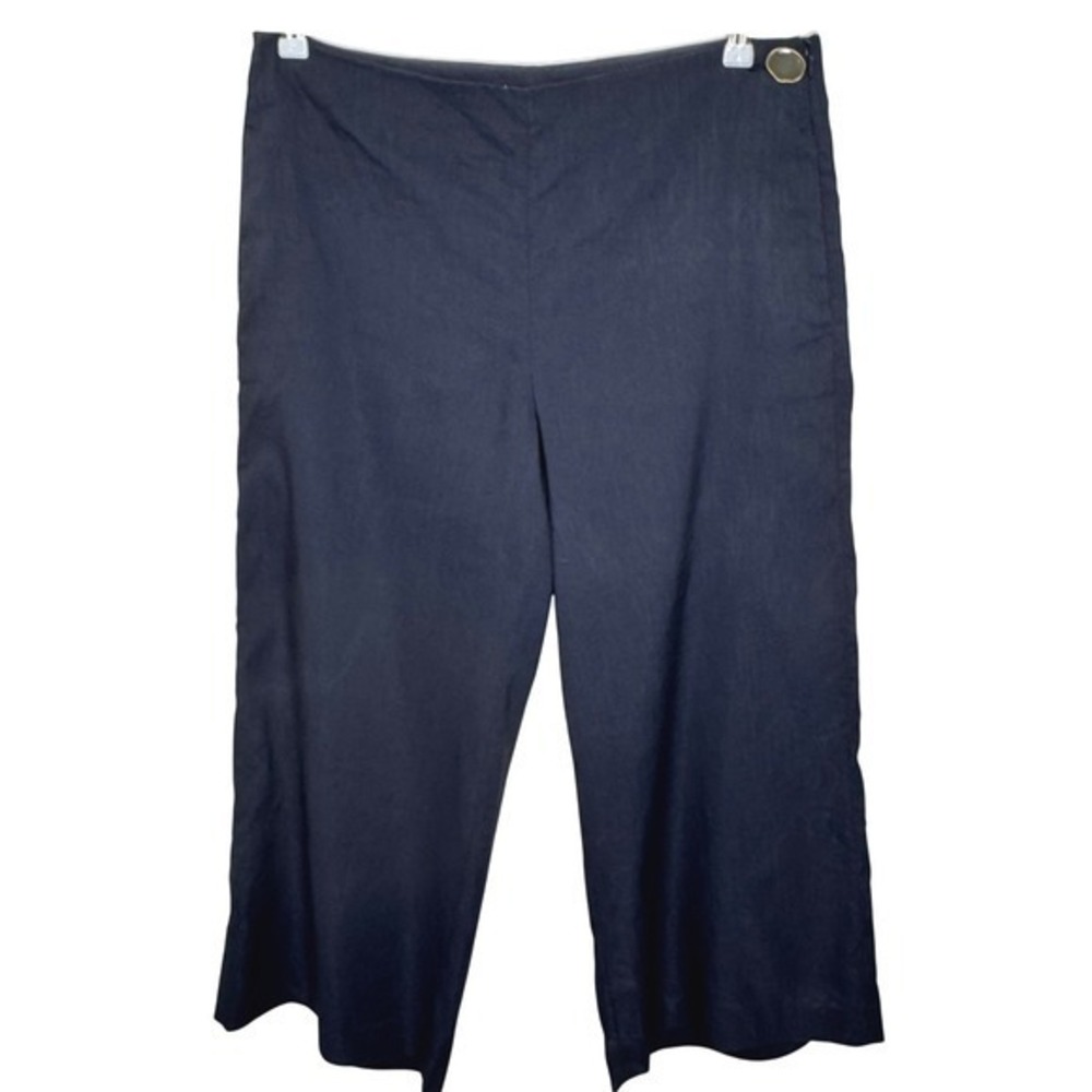 Vince‎ Linen Blend Wide Leg Crop Pants Women's Size 12 Blue